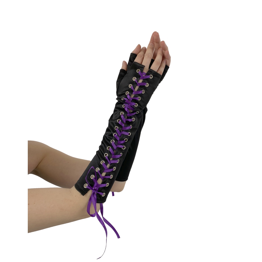 Pamela Mann - Lace Up Handschoenen - Zwart/Paars